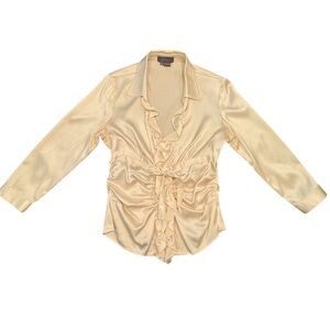 ECCOCI by Carlisle Cream Silk Satin Ruched V-neck Blouse Size 10/Medium MSRP$368